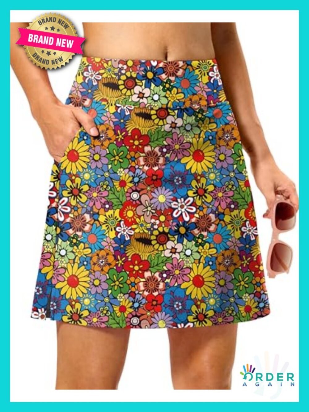 High Waisted Swim Skirt with Pockets - 18" Long Modest Skort Bathing Suit Bottom
